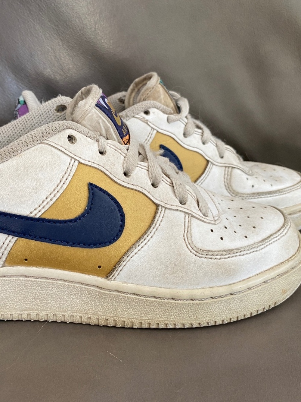Nike Air Force 1 ‘07 - White and Gold with Custom Designed Floral Pattern - Sz 5